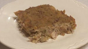 Cornbread dressing with chicken is a Southern classic.