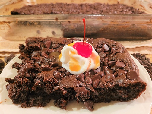 Chocolate Dump Cake with Caramel Sauce